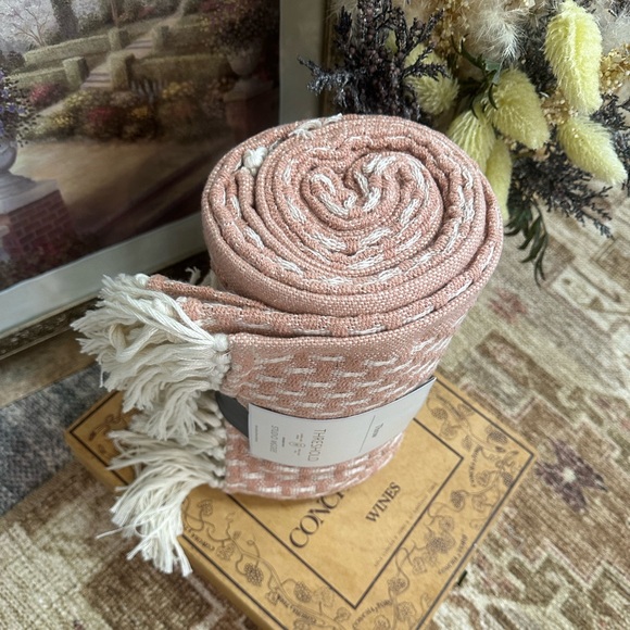 Studio McGee New Woven Pattern Cotton Blend Tassel Throw Blanket 50"x60" Blush - Picture 8 of 14